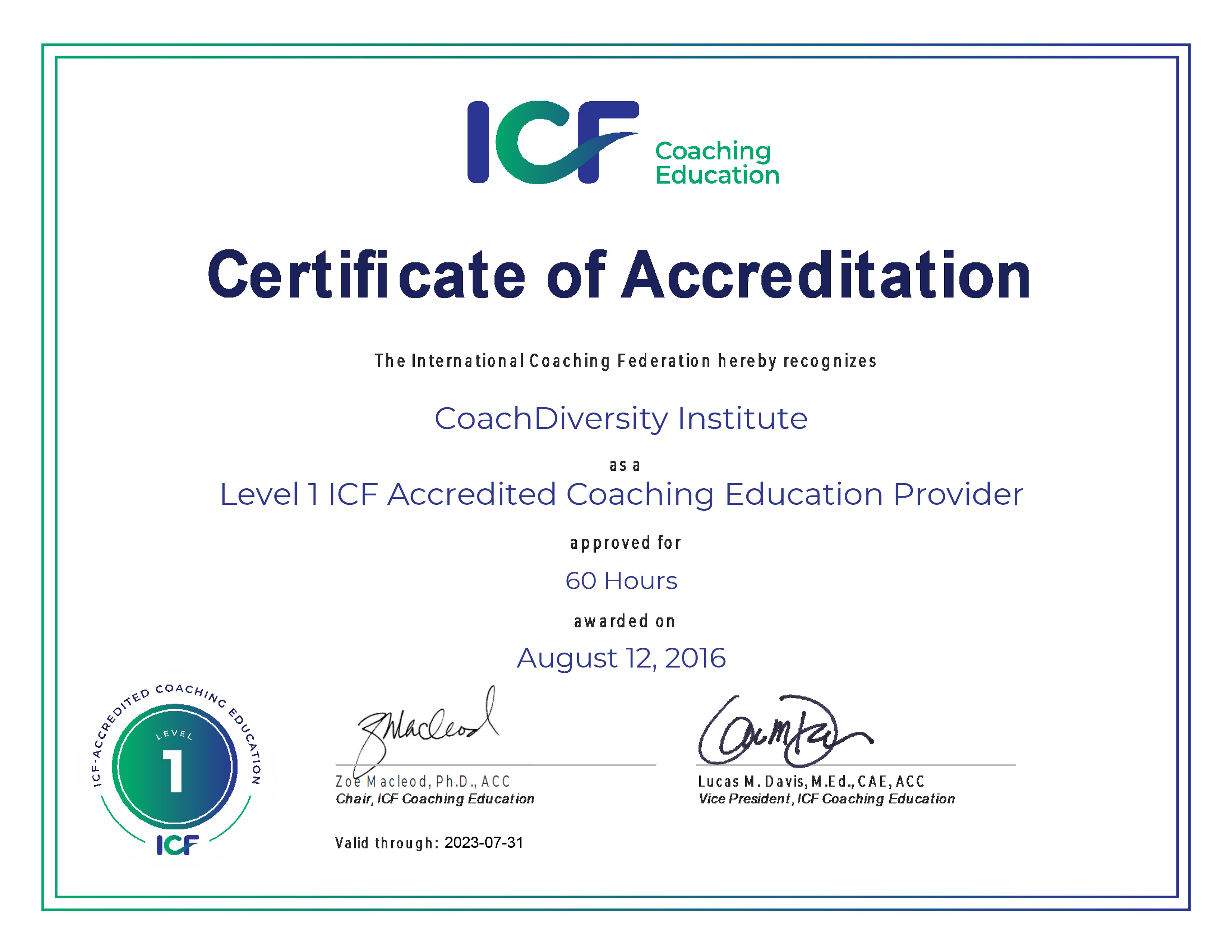 Certificate of accreditation